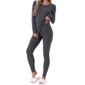 INSPIRE CHIC Women's Thermal Underwear Sets Long Sleeve Shirt with Leggings Cold Winter Base Layer Pajamas Set - 1 of 4