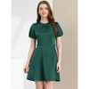 INSPIRE CHIC Women's Pleated Neck Puff Sleeve Belted Satin Dress - 2 of 4