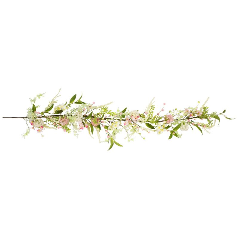 Northlight Hydrangea and Berry Floral Spring Garland - 5' - Pink and White, 1 of 7
