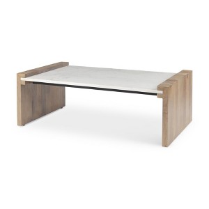 HomeRoots 48" Natural and White Solid Wood And Genuine Marble Coffee Table - 1 of 4