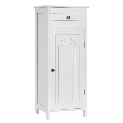 Costway Bathroom Floor Cabinet Wooden Storage Organizer Free-Standing w/  Drawer & Shelf