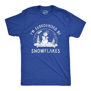 Mens Im Surrounded By Snowflakes T Shirt Funny Winter Snowman Snow Globe Tee For Guys - Crazy Dog Men's T Shirt - 1 of 4