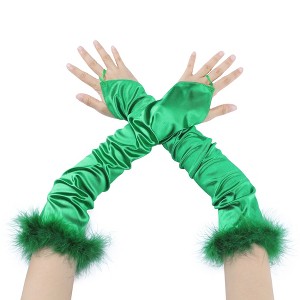 INSPIRE CHIC Women's Satin Hooked Finger Feather Fingerness Costplay Sleeves Gloves for Christmas Dance Party 1 Pair - 1 of 4