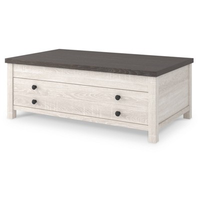 Brown and White Rectangular Lift-Top Coffee Table with Storage