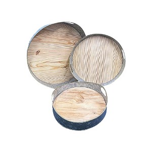 Essential Decor & Beyond 3-Piece Set Wood and Galvanized Steel Industrial Rustic Round Tray - 1 of 1