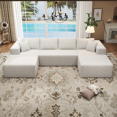 SYFERLORY 140.5" Cloud Sectional Couch with U-Shape Chaise,Modern Modular Sofa with Deep Seat, White (Chenille Fabric)