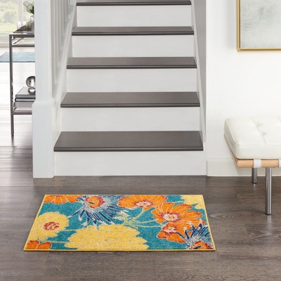 Turquoise Multicolor Floral Synthetic 2' x 3' Area Rug
