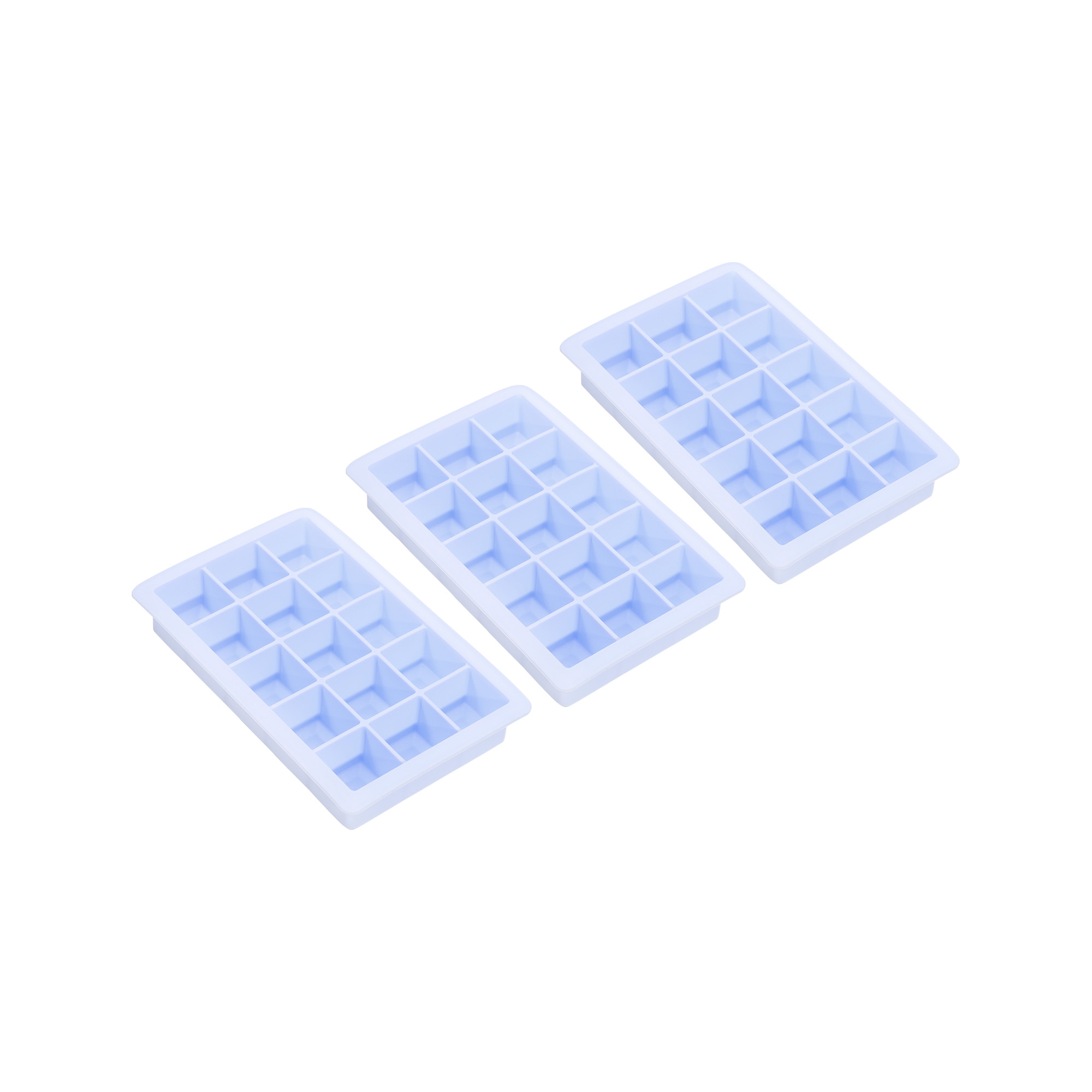 Unique Bargains Silicone Ice Cube Tray with Lid 15 Cube Per Tray for Freezer 3 Packs Light Blue