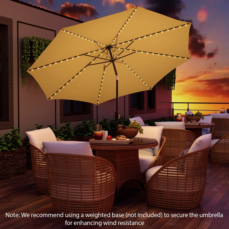 Costway 10 FT 112 LED Solar-Lighted Patio Table Market Umbrella Crank Tilt Outdoor Beige/Coffee/Navy/Wine, 3 of 11