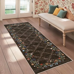 Floral Area Rugs for Living Room Low Pile Non Slip Rugs Washable Soft Foldable Accent Carpet Home Decor - 1 of 4