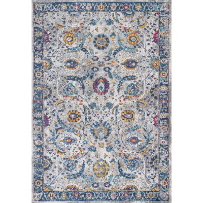 Izil Light Gray and Blue Synthetic Persian Area Rug, 8' x 10'