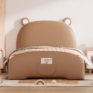 NicBex Twin Size Upholstered Bed Frame with Bear-Shaped Headboard for Kids,Footboard with Storage Pocket,No Box Spring Needed,Easy Assembly - 1 of 4