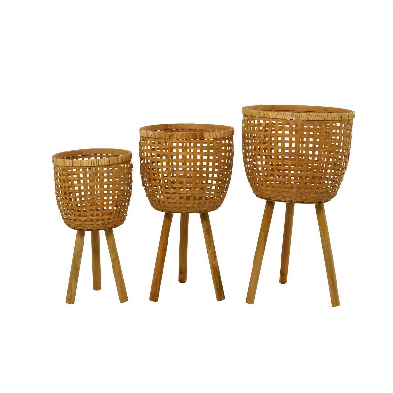 15&#34; and 13&#34; and 11&#34; Wide 3pc Planter Pots Bohemian Woven Bamboo Brown - Olivia &#38; May, 6 of 13
