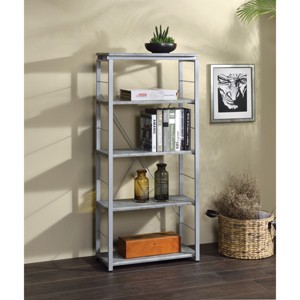 Industrial Bookshelf with Faux Concrete Shelves and Metal Frame for Small Spaces or Home Office-3irtyhousy - 1 of 4