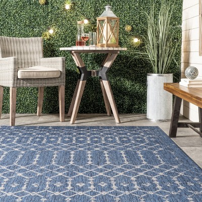 Blue Trellis 5x8 Washable Synthetic Indoor/Outdoor Area Rug