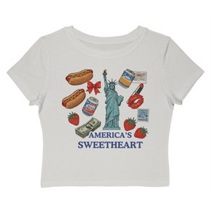 Rerun Island Women's American Sweetheart Americana 4Th Of July Short Sleeve Graphic Cotton Baby Tee - Cloud Dancer L - 1 of 4