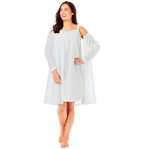 Only Necessities Women's Plus Size Short 2-Piece Cabbage-Rose Peignoir Set - 1 of 4