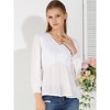 INSPIRE CHIC Women's Ruffled Long Puff Sleeves V Neck Solid Color Blouses - 2 of 4