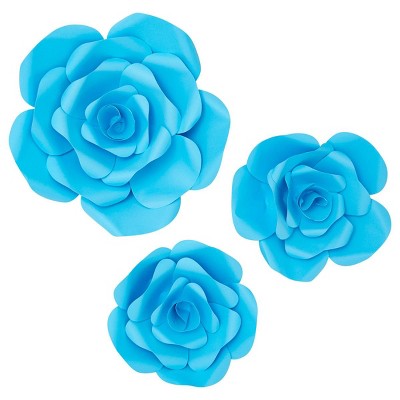 Okuna Outpost 3 Pieces Royal Blue 3D Paper Flowers Decorations for Wall, Wedding, Crafts (2 Sizes)