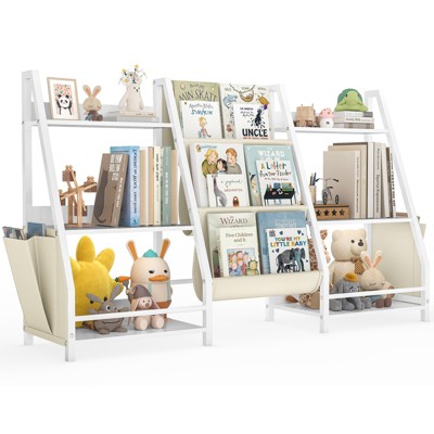SKONYON 2-in-1 Kids Bookshelf and Toy Organizer with Fabric Pockets and Open Storage Shelves