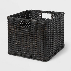 Large Woven Rattan Folio Bin Black Washed - Brightroom™: Rectangle Decorative Basket, 11" H x 14.25" W x 13" D - 1 of 3