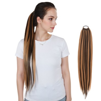 Alilang 24 Inch Long Straight Ponytail Extension Elastic Ring Long Straight Hair For Daily and Special Occasions