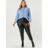 Agnes Orinda Women's Plus Size Work Stripe Long Sleeve Chambray Button Down Shirts - 3 of 4