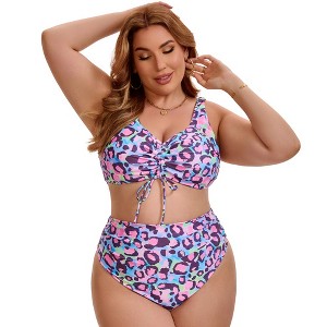 Women's Plus Size Drawstring Twist Front Pattern Push Up Shirring
