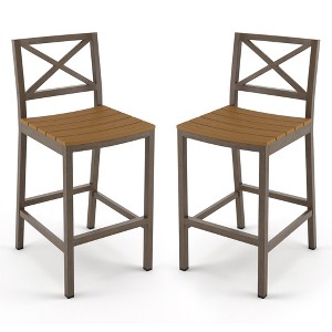 Outdoor Bar Stools Set of 2, 26 Inch All Weather HDPS Patio Counter Height Barstools with Back & Footrest, Aluminum Bar Stool Chairs - 1 of 4