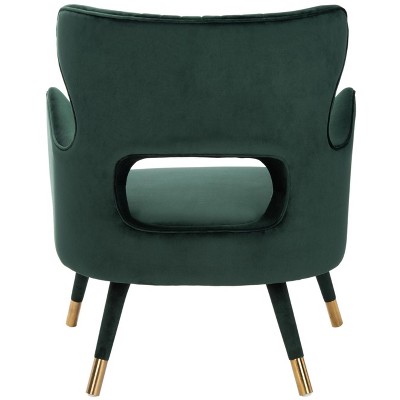 Transitional Forest Green Velvet Wingback Accent Chair with Gold Accents