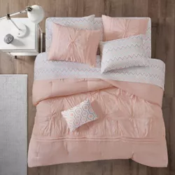 Kara Twin 7pc Embroidered Comforter and Sheet Set Pink