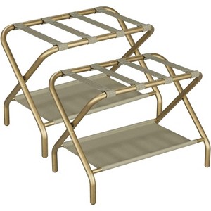 Luggage Rack, Foldable Suitcase Stand with Fabric Storage Shelf, Luggage Holder with 4 Nylon Straps - 1 of 4