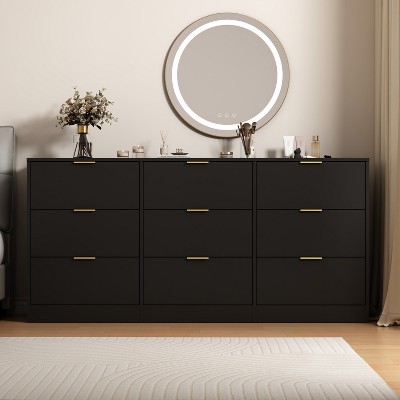 63" Dresser for Bedroom, Modern 9 Drawers Dresser with Deep Drawer, Wide Storage Chest of Drawer with Gold Handle