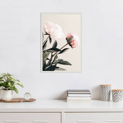 White Beaded Frame Peony Canvas Wall Art Print