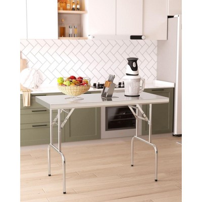 Stainless Steel Folding Table 48" x 24" with Undershelf, [NSF Certified][Heavy Duty] Commercial Kitchen Prep Table for Home, Restaurant, Hotel