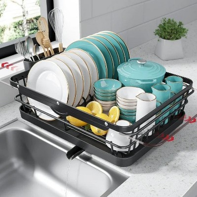 LunaLulinlk Dish Drying Rack, Extendable Dish Racks for Kitchen Counter, Black, X-Large