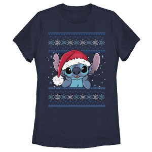 Women's Lilo & Stitch Santa Hat Ugly Sweater T-Shirt - 1 of 4