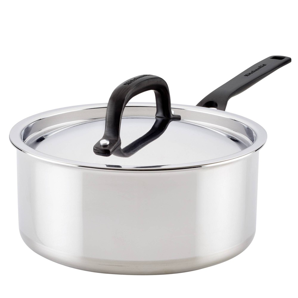 Photos - Pan KitchenAid Stainless Steel 5-Ply Clad 3qt Covered Saucepan: Dishwasher-Safe, Gas & Electric Compatible 