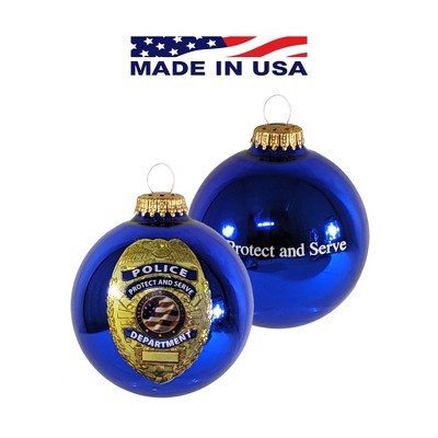 Christmas by Krebs Blue Police Logo Christmas Ball Ornaments 3.25" (80mm)