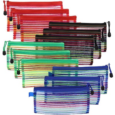 Juvale 12-Count Mesh Rainbow Stripes Zipper Pen & Pencil Pouch Cases, 4 Colors