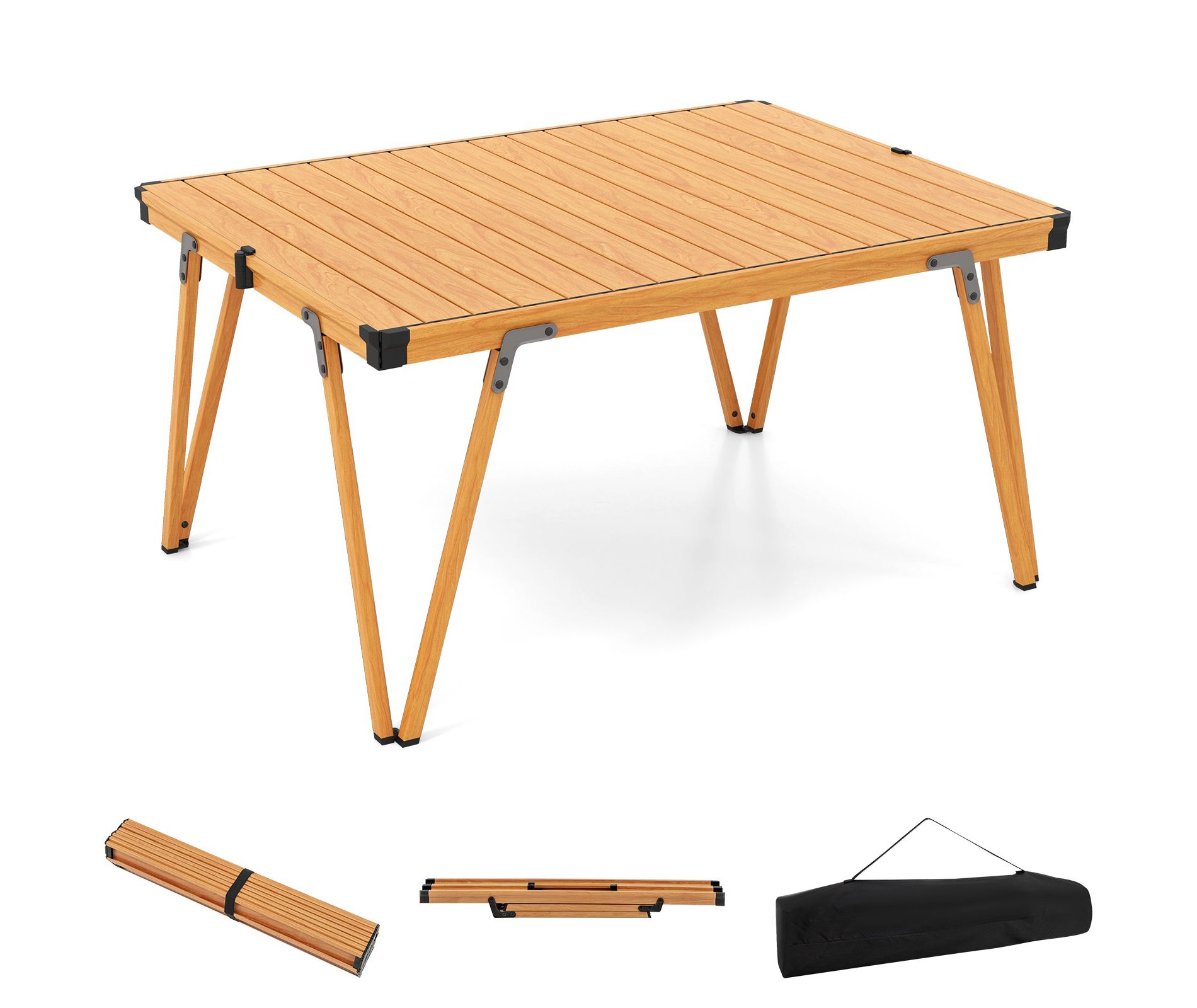 Portable Folding Picnic Table with Waterproof Desktop and Carry Bag, Lightweight Aluminum Camp Table, Brown