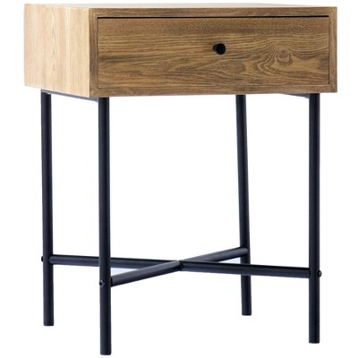Nordlys 1-Drawer Metal and Solid Wood Nightstand Classic Style Bedroom