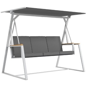 Outsunny 3-Seat Outdoor Porch Swing, Patio Swing Chair with Adjustable Canopy, Removable Cushions for Garden, Backyard and Poolside, Gray - 1 of 4