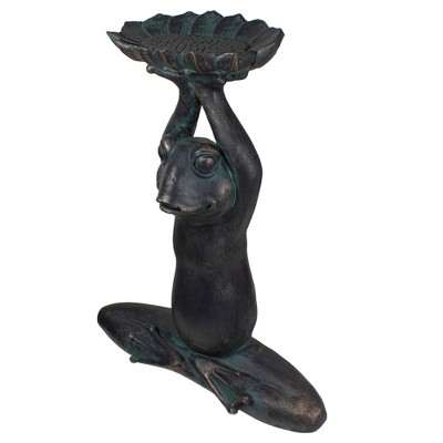 22.25" Gray Yoga Frog with Bird Feeder Ceramic Outdoor Statue