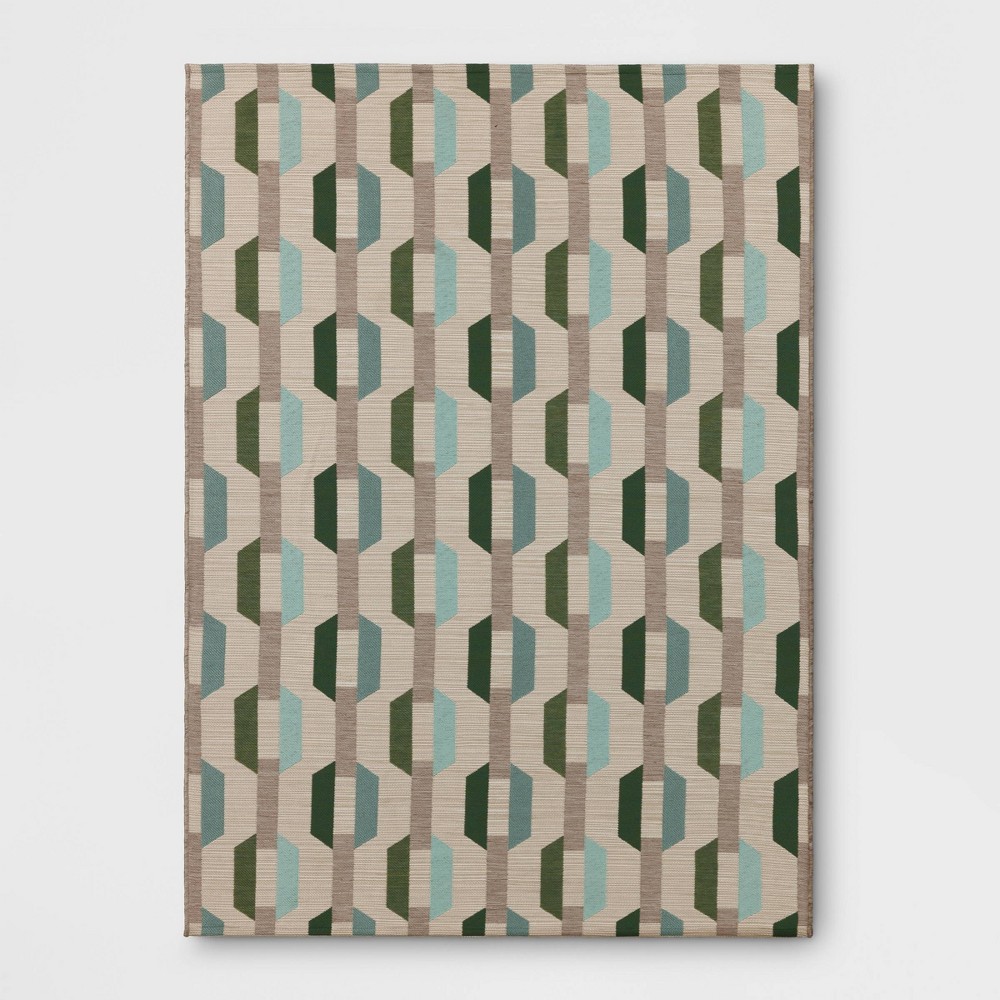 Photos - Area Rug 5'x7' Geometric Chains Outdoor  Green/Blue - Threshold™