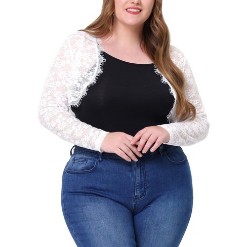 Agnes Orinda Women's Plus Size Lace Sheer Shrug Open Front Crop Cardigan  White 3x : Target