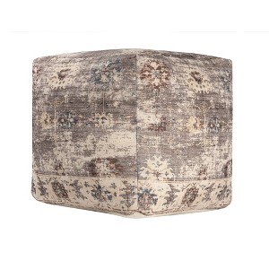 HomeRoots 18" Ivory and Taupe Medallion Pouf Ottoman - 1 of 4