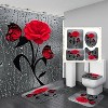 LunaLulinlk 4 Pcs Bathroom Shower Curtain Set Red Rose Shower Curtain - 3 of 4