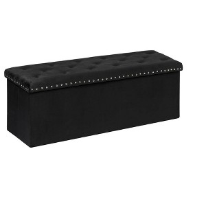Itopfox Black Velvet Storage Ottoman Bench with Hidden Compartment, Foldable Footrest Stool for Living Room, Bedroom, Entryway - 1 of 4