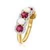 Ross-Simons 4-4.5mm Cultured Pearl and 1.40 ct. t.w. Rhodolite Garnet Ring With .50 ct. t.w. White Zircons in 18kt Gold Over Sterling - 3 of 4